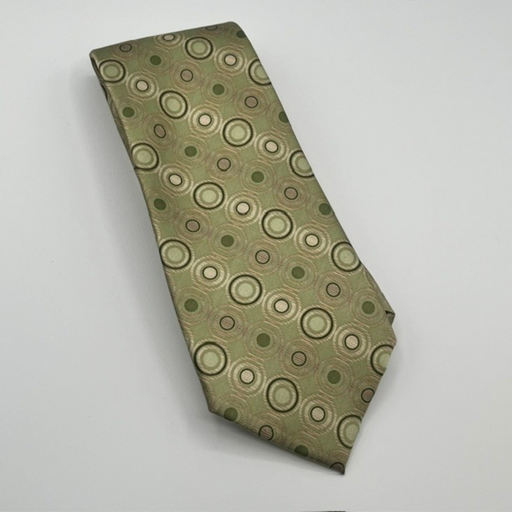 Statements by BT Mens Silk Necktie Sage Green Geometric Circle Pattern 100% Silk